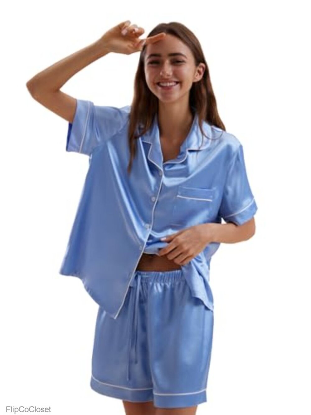 Satin Pajama Set Short Sleeve Button Down 2 Piece Sleepwear Bridal Lounge